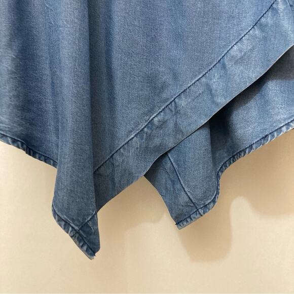 T&W Designs Tencel Lightweight Denim Cross Over Wrap Handkerchief Blouse Top - Picture 7 of 12